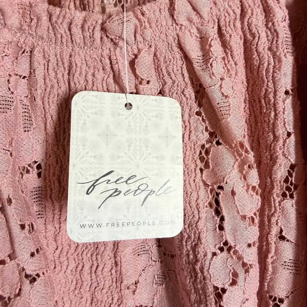 NWT Free People Ethereal Boho Pink Convertible Lace Crop Top Ruffled Cuff XS